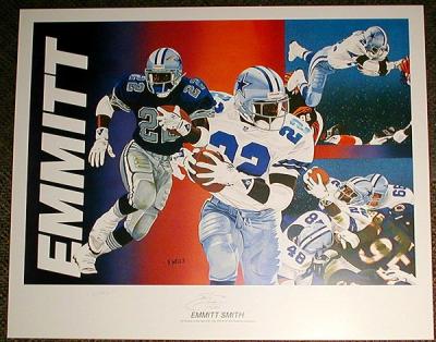 Emmitt Smith autographed Dallas Cowboys 18x25 lithograph ltd edit 750 (Vernon Wells)