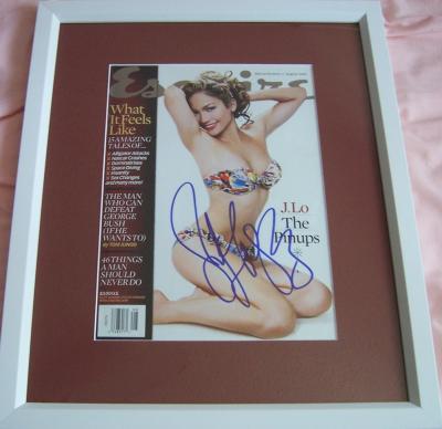 Jennifer Lopez autographed Esquire swimsuit cover matted & framed