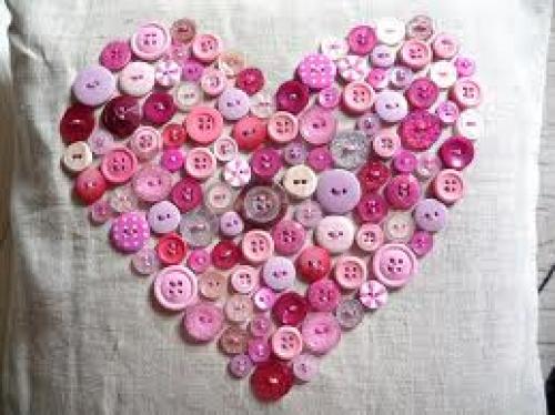 Crafts; Handmade valentines design pillow; Buttons