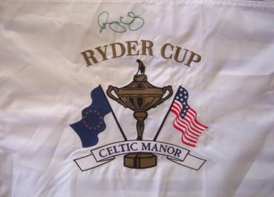 Rory McIlroy autographed 2010 Ryder Cup Celtic Manor embroidered pin flag