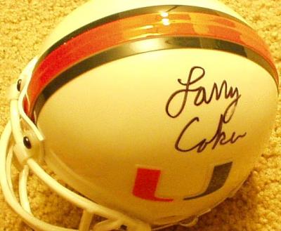 Larry Coker autographed Miami mini helmet inscribed 2001 National Champions