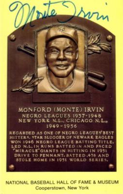 Monte Irvin autographed Hall of Fame postcard