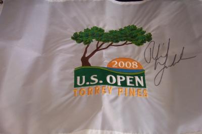 Phil Mickelson autographed 2008 U.S. Open embroidered flag