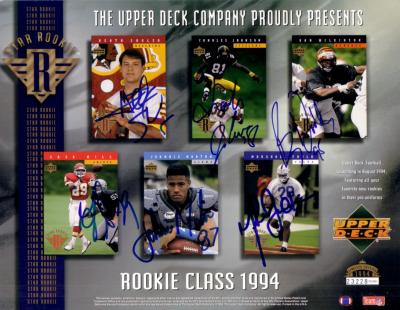 1994 NFL Rookies autographed Upper Deck card sheet (Marshall Faulk Johnnie Morton Dan Wilkinson)