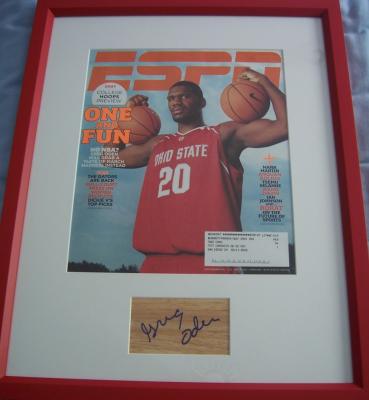Greg Oden autographed floor framed with 2006 Ohio State ESPN Magazine cover