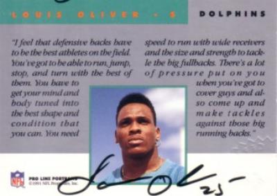 Louis Oliver Miami Dolphins certified autograph 1991 Pro Line card