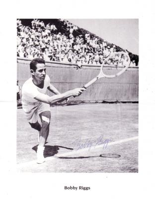 Bobby Riggs autographed black & white 8 1/2 by 11 tennis photo