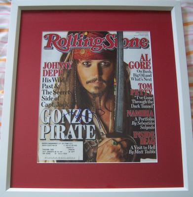 Johnny Depp autographed Pirates of the Caribbean Rolling Stone cover framed