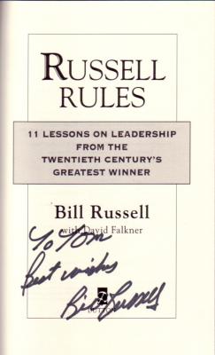 Bill Russell autographed Russell Rules book (personalized to Tom)