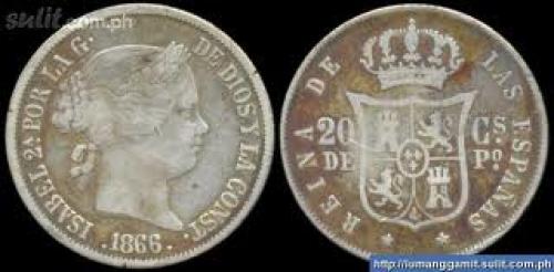Spanish Philippine Silver Coin; Year:1866