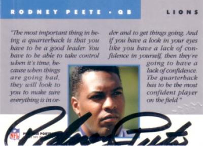 Rodney Peete certified autograph Detroit Lions 1991 Pro Line card
