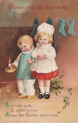 EARLY 1900'S CHRISTMAS CHEERS POSTCARD CHILDREN CANDLE CHRISTMAS