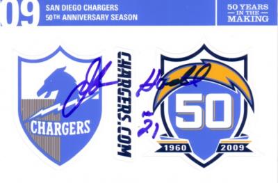 John Hadl autographed Chargers 50th Anniversary sticker sheet