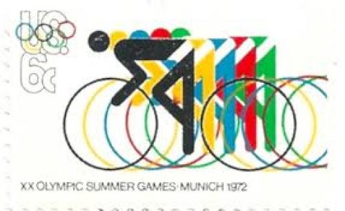 Stamps;  USA - Stamp 1972, XX Olympic Summer Games: Munich, Bicycle 6 c