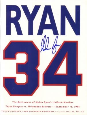 Nolan Ryan autographed Texas Rangers 1996 jersey retirement program