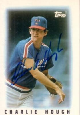 Charlie Hough autographed Texas Rangers 1986 Topps Mini League Leaders card