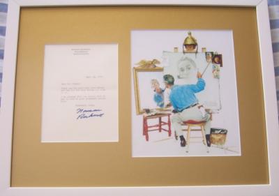 Norman Rockwell autographed 1972 letter matted & framed with self-portrait print