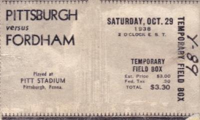 1938 Fordham vs Pittsburgh football ticket stub (7 Blocks of Granite)