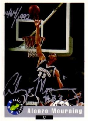 Alonzo Mourning certified autograph Georgetown 1992 Classic card #1464/1992