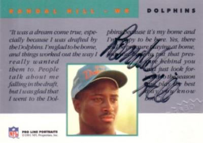 Randal Hill Miami Dolphins certified autograph 1991 Pro Line card