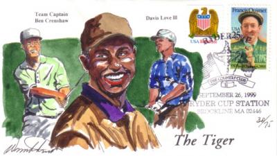 1999 Ryder Cup hand painted cachet envelope #30/75 (Tiger Woods)