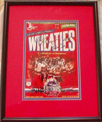 1980 Miracle on Ice USA Olympic Hockey Team autographed Wheaties box matted & framed