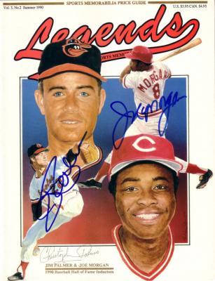 Joe Morgan & Jim Palmer autographed 1990 Legends Baseball Hall of Fame magazine cover