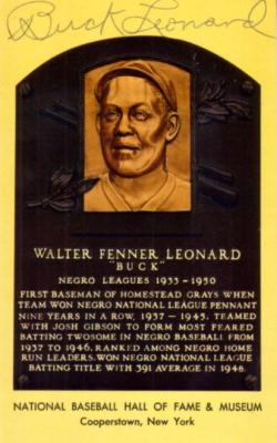 Buck Leonard autographed Baseball Hall of Fame plaque postcard