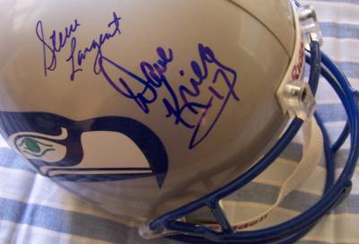 Dave Krieg & Steve Largent autographed Seattle Seahawks full size throwback helmet