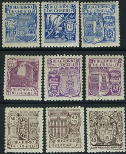 Castilia millenium 9v;Year Issue: 1944; Spain Stamps