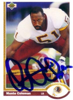 Monte Coleman autographed Washington Redskins 1991 Upper Deck card