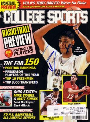 Tim Duncan autographed Wake Forest College Sports magazine