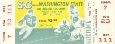 1954 USC vs Washington State full unused ticket