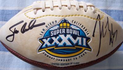 Jon Gruden & John Lynch autographed Super Bowl 37 mini football