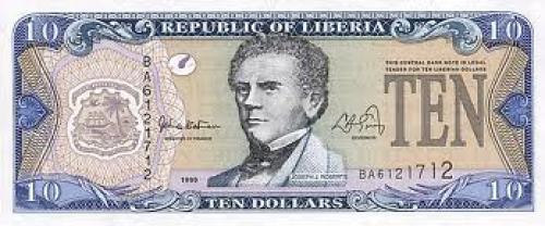 Front of a 10 Dollar Liberian Banknote