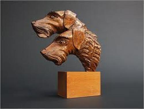 Chien Sculpture: 1940′s Hand carved Oak Dog sculpture