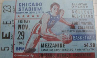 1946 Fort Wayne Zollner Pistons vs. College All-Stars National Basketball League (NBL) ticket stub