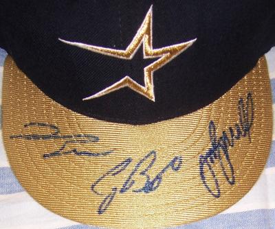 Jeff Bagwell Craig Biggio Derek Bell autographed Houston Astros game model cap