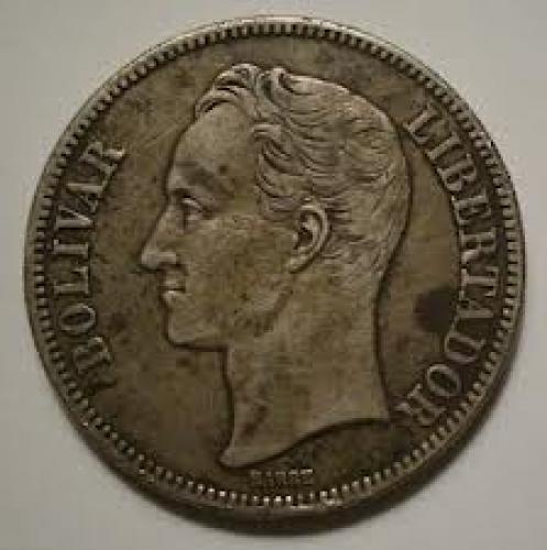 Coins; 1936 Venezuela 5 Bolivares Silver Coin