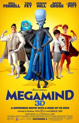 Megamind 3D mini movie poster (Will Ferrell Tina Fey Jonah Hill Brad Pitt)
