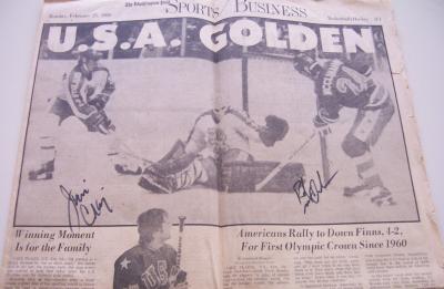Jim Craig & Rob McClanahan autographed 1980 USA Hockey Miracle on Ice newspaper