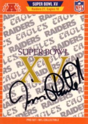 Jim Plunkett autographed Oakland Raiders Super Bowl 15 logo card