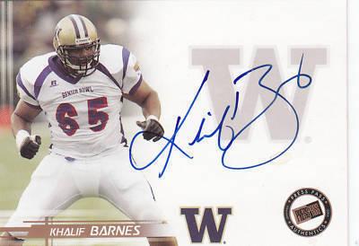 Khalif Barnes Washington certified autograph 2005 Press Pass card