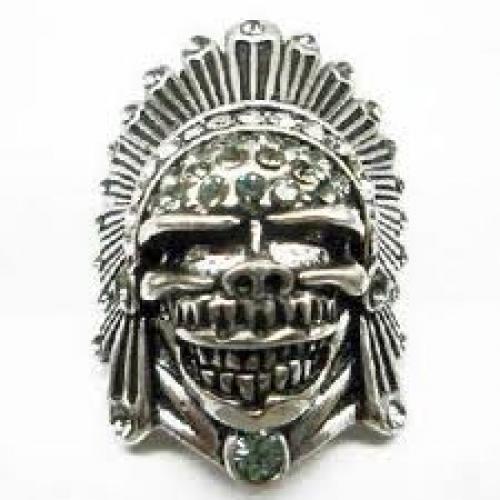 Antique Silver Tribe Chief Pirate Skull Head Ring Decorated With Rhinestones ... 