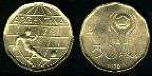 50 Pesos; Year: 1977-1978; (km 76); aluminum bronze; MUNDIAL 78 LOGO
