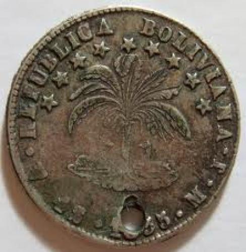 Coins; BOLIVIA, 1855 -HALF DOLLAR SIZED SILVER Coin