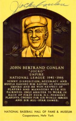 Jocko Conlan autographed Baseball Hall of Fame plaque postcard