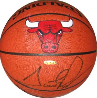 Scottie Pippen autographed NBA basketball with painted Chicago Bulls logo (UDA)