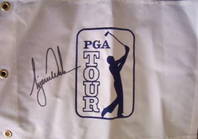 Tiger Woods autographed PGA Tour logo embroidered golf pin flag