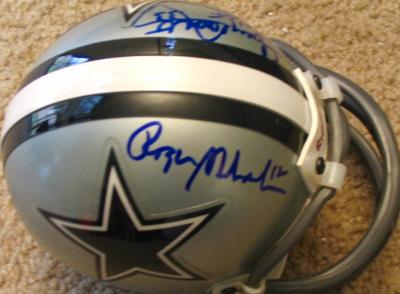 Tony Dorsett & Roger Staubach autographed Dallas Cowboys mini helmet